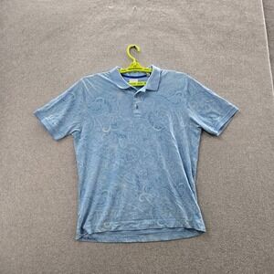 Robert Graham Men Polo M Light Blue Embroidered Paisley Classic Short Sleeve